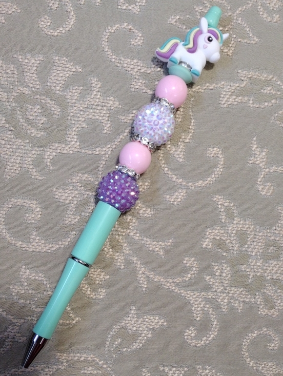 Hadley Faye Creations Other - Unbranded Mint & Pastel Unicorn Beaded Ballpoint Pen